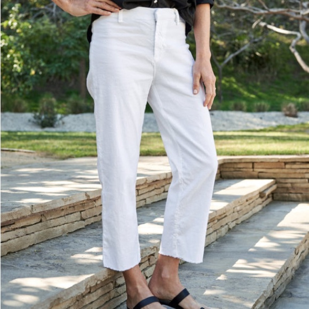 FRANK & EILEEN KINSALE pant US 6 white performance linen cropped raw hem